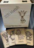 Zoo Match laser engraved wooden memory game with animal cards and keepsake box