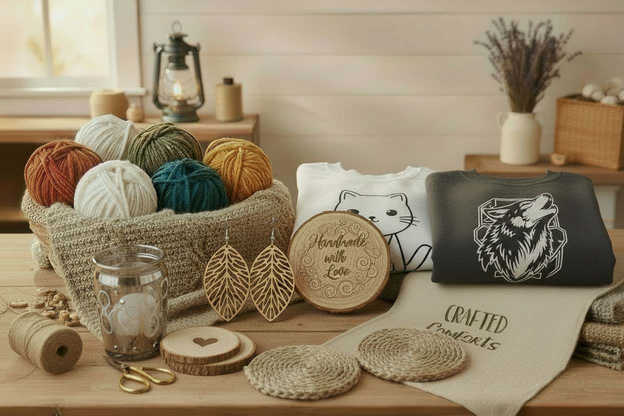 Craft collage with etched glass and earrings